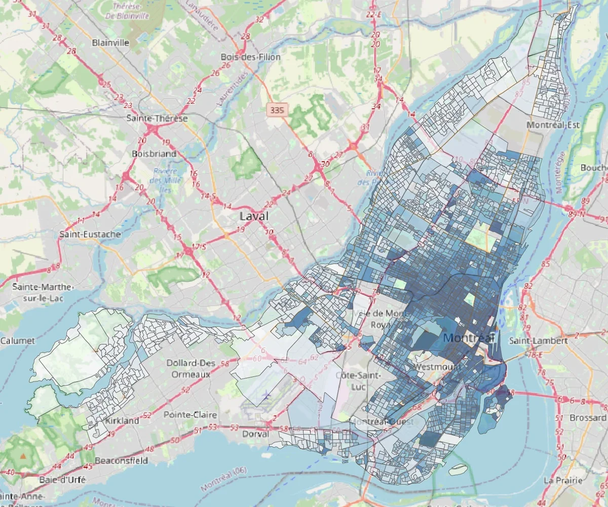 Revenus fonciers par metre carré par habitant