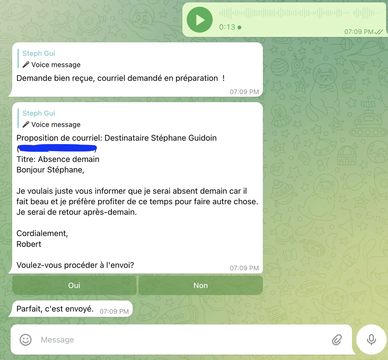 Échange via Telegram