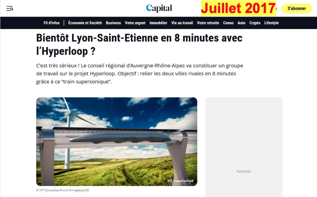 Article de Capital sur l'avènement proche de l'hyperloop Lyon-Saint-Étienne